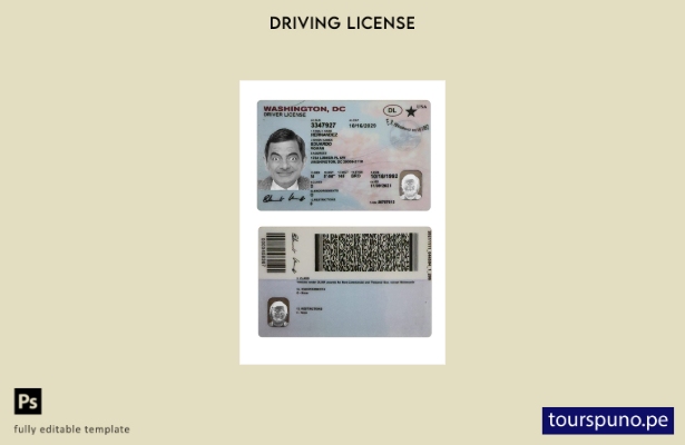 lista para imprimir plantilla de licencia de conducir de EE. UU. Washington DC